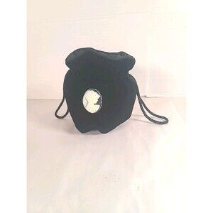 Black Velvet Drawstring Victorian Cameo Purse Sachel Reticule Bag